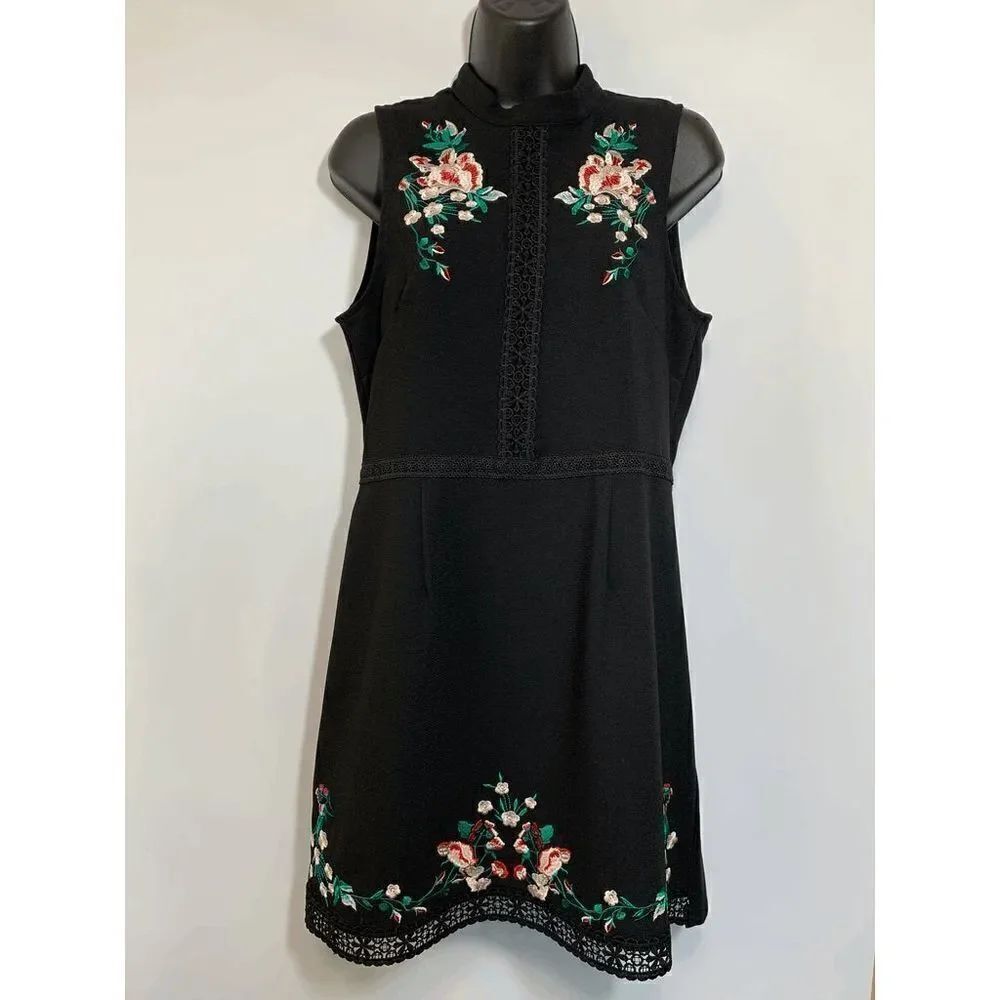 Romeo & Juliet Womens Midi Dress Embellished Floral Sleeveless Black Large